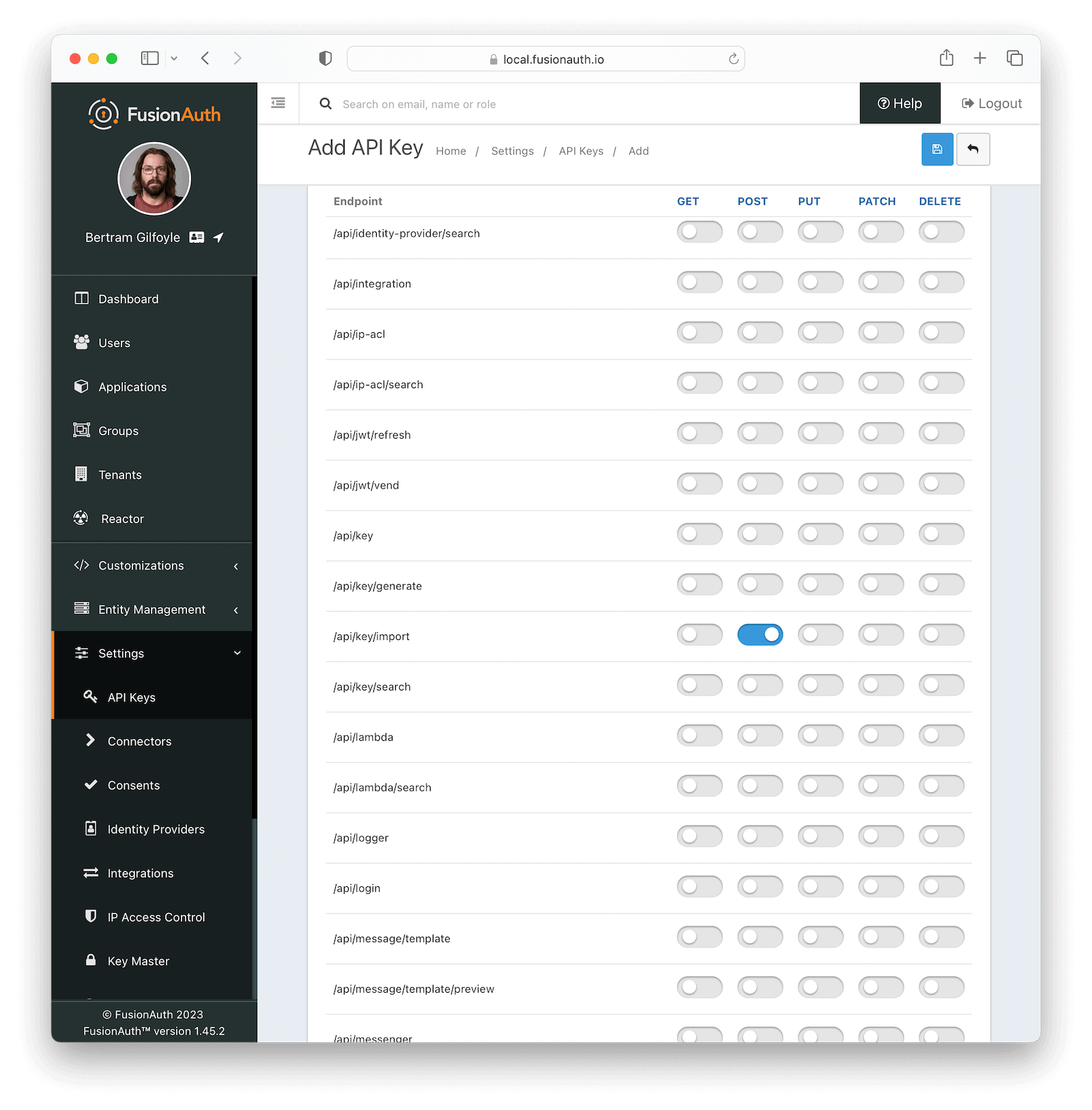 Creating an API key.